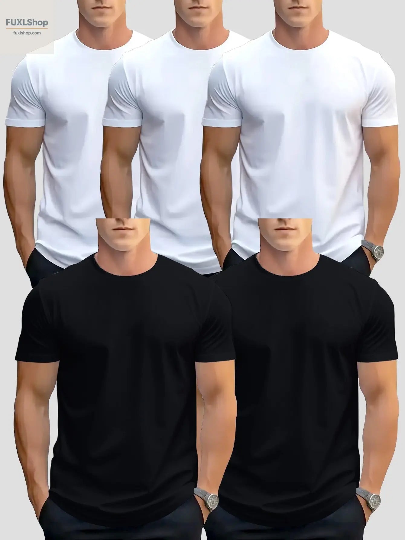 FUXL 5er Pack Herren Basic T-Shirts – Leichtes Rundhals-Shirt aus 100% Polye - FUXL-Shopify