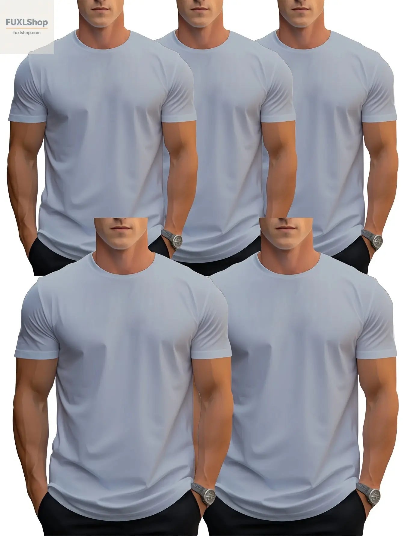 FUXL 5er Pack Herren Basic T-Shirts – Leichtes Rundhals-Shirt aus 100% Polye - FUXL-Shopify