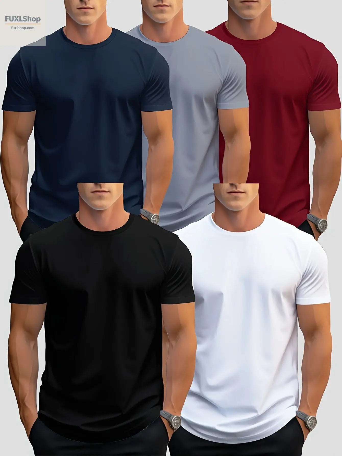 FUXL 5er Pack Herren Basic T-Shirts – Leichtes Rundhals-Shirt aus 100% Polye - FUXL-Shopify