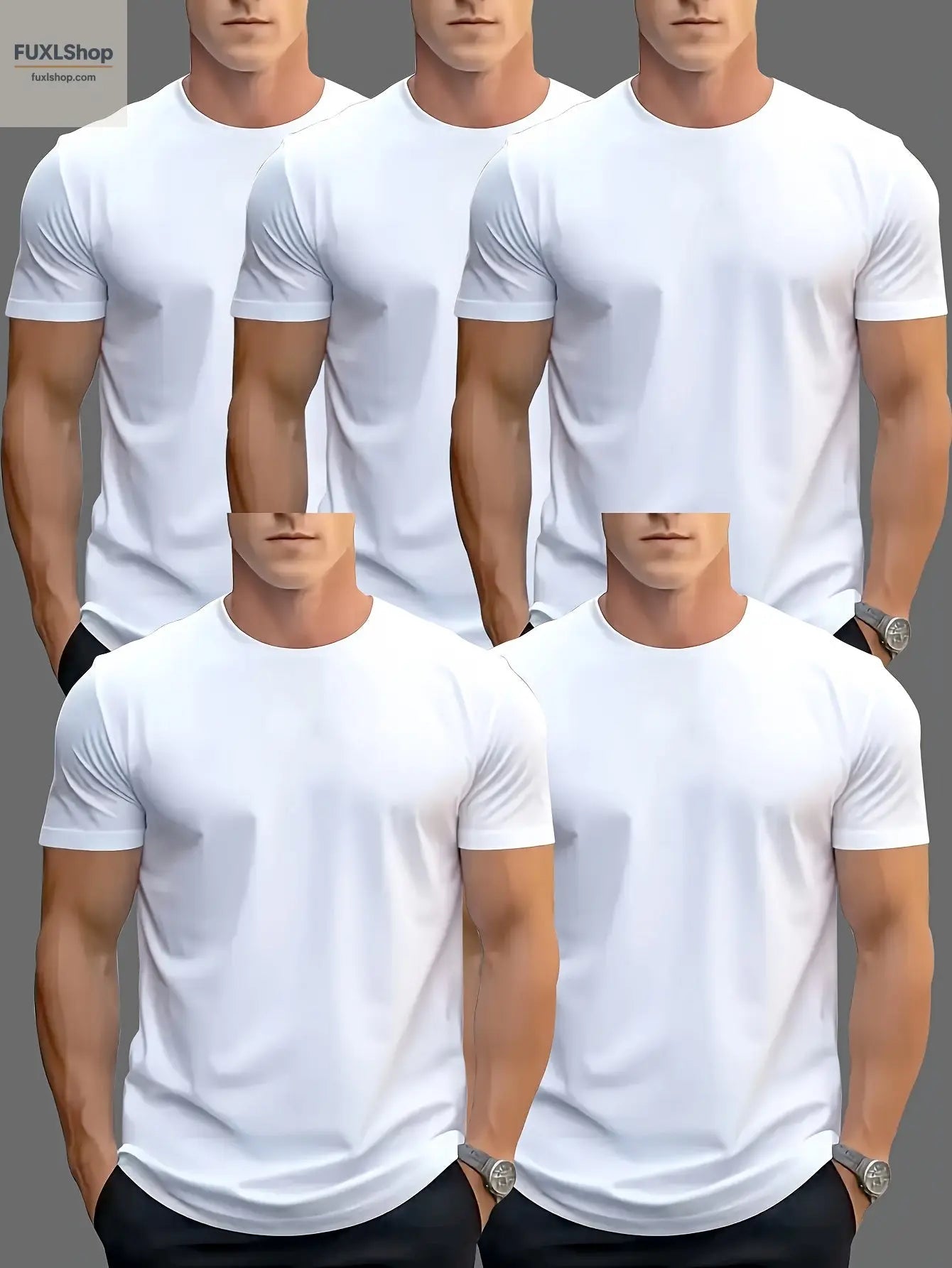 FUXL 5er Pack Herren Basic T-Shirts – Leichtes Rundhals-Shirt aus 100% Polye - FUXL-Shopify