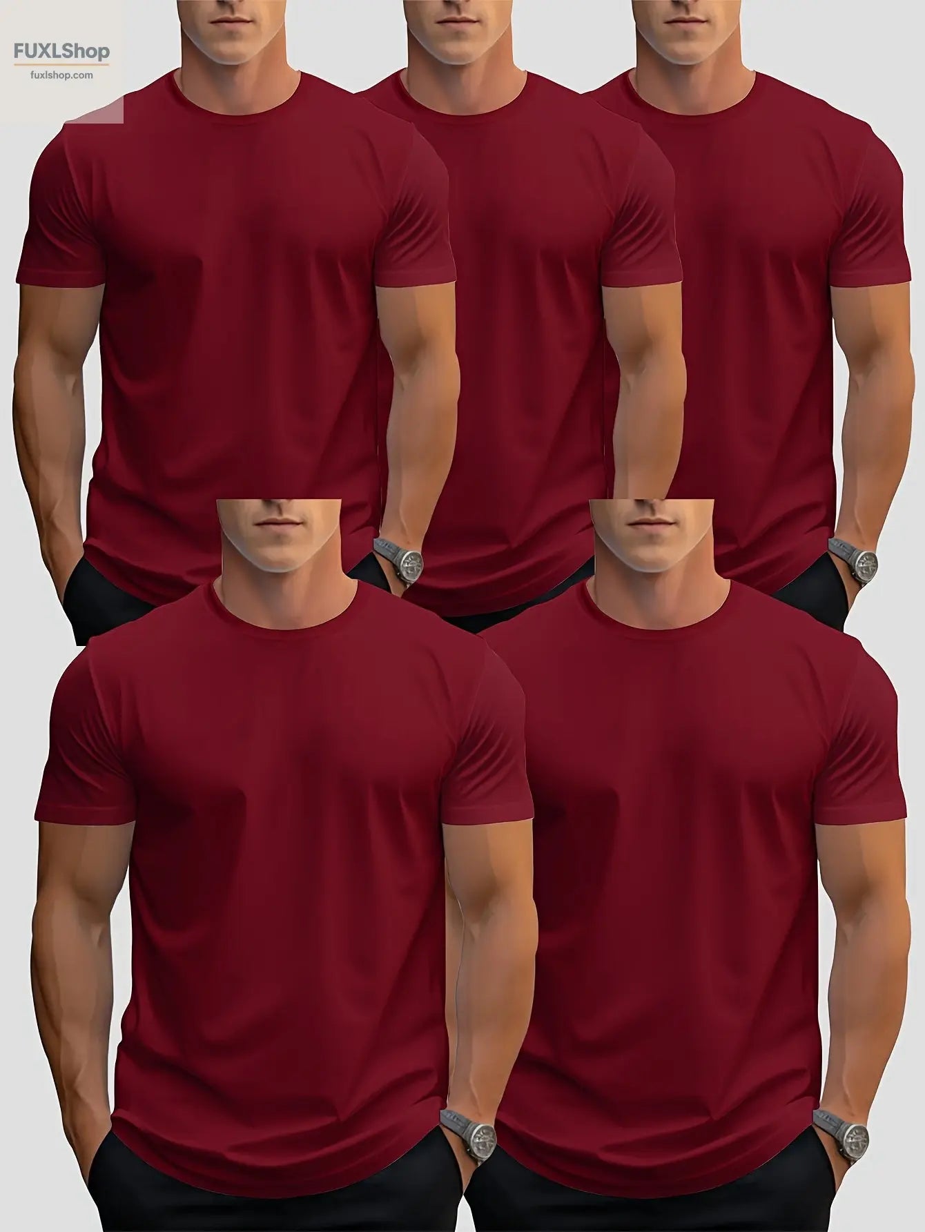 FUXL 5er Pack Herren Basic T-Shirts – Leichtes Rundhals-Shirt aus 100% Polye - FUXL-Shopify
