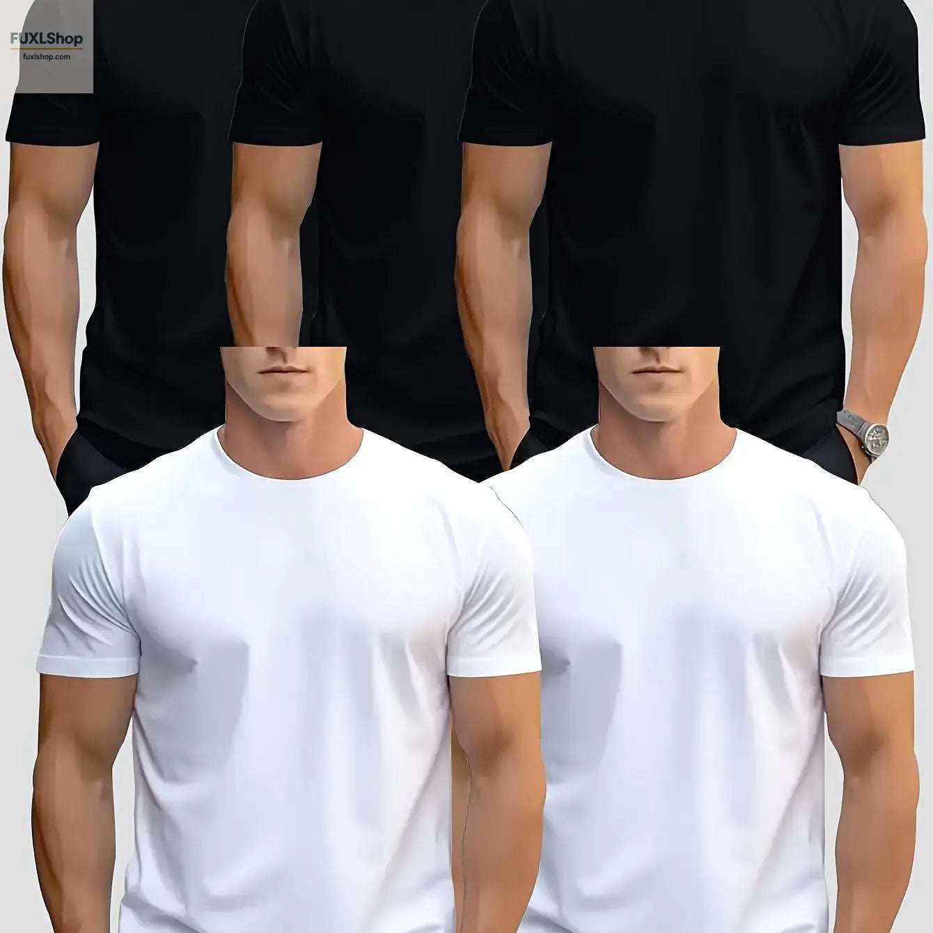 FUXL 5er Pack Herren Basic T-Shirts – Leichtes Rundhals-Shirt aus 100% Polye - FUXL-Shopify