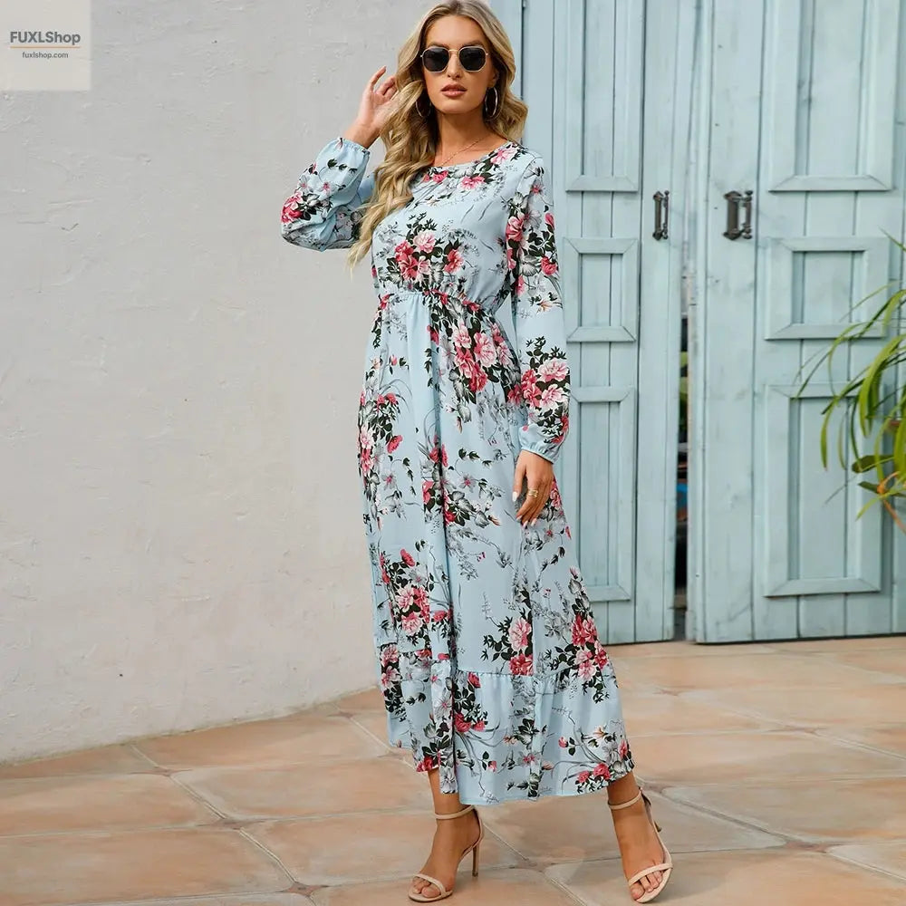 FUXL Bohemian Maxi Kleid – Langarm Chiffon Blumenkleid (Mid-Calf, Lockere Passform) - FUXL-Shopify