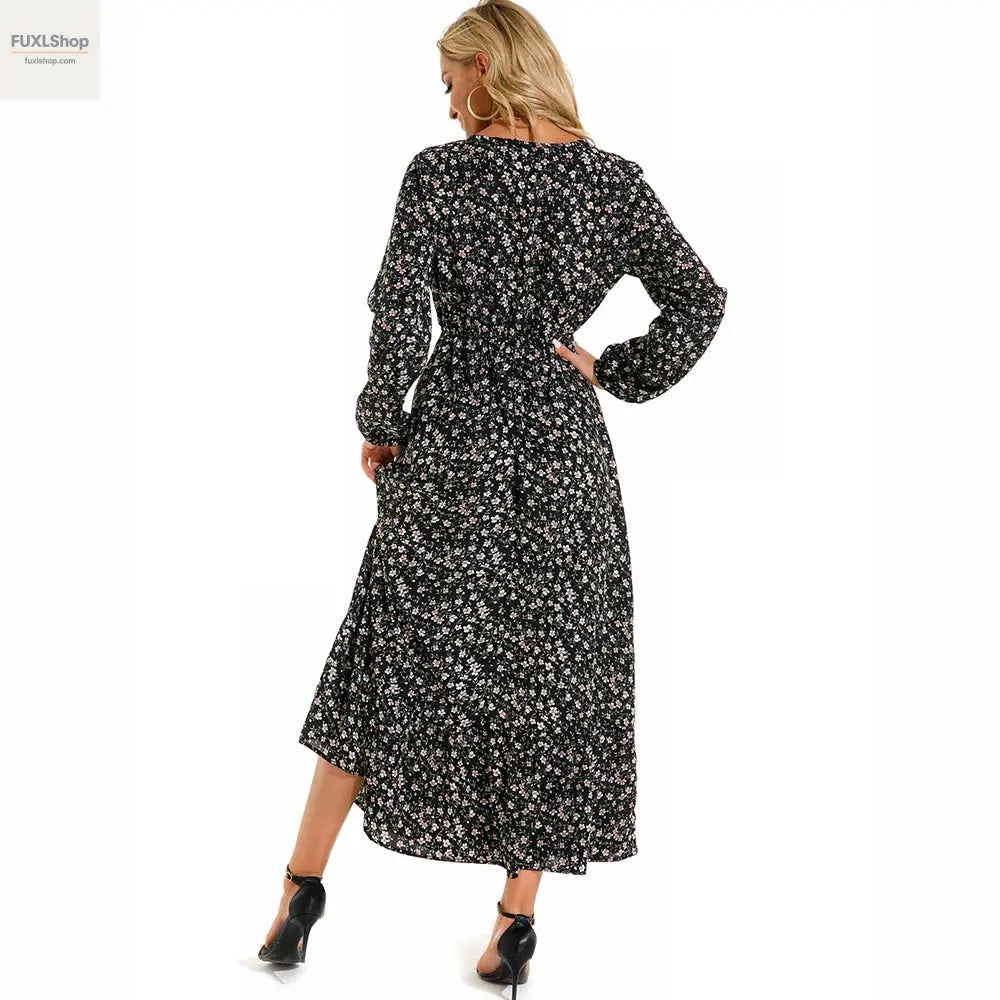 FUXL Bohemian Maxi Kleid – Langarm Chiffon Blumenkleid (Mid-Calf, Lockere Passform) - FUXL-Shopify