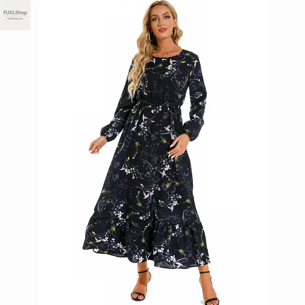 FUXL Bohemian Maxi Kleid – Langarm Chiffon Blumenkleid (Mid-Calf, Lockere Passform) - FUXL-Shopify