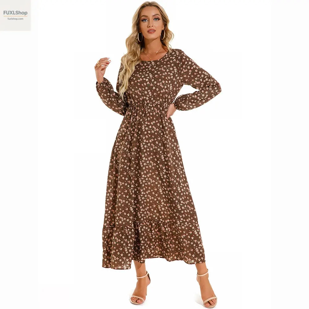 FUXL Bohemian Maxi Kleid – Langarm Chiffon Blumenkleid (Mid-Calf, Lockere Passform) - FUXL-Shopify