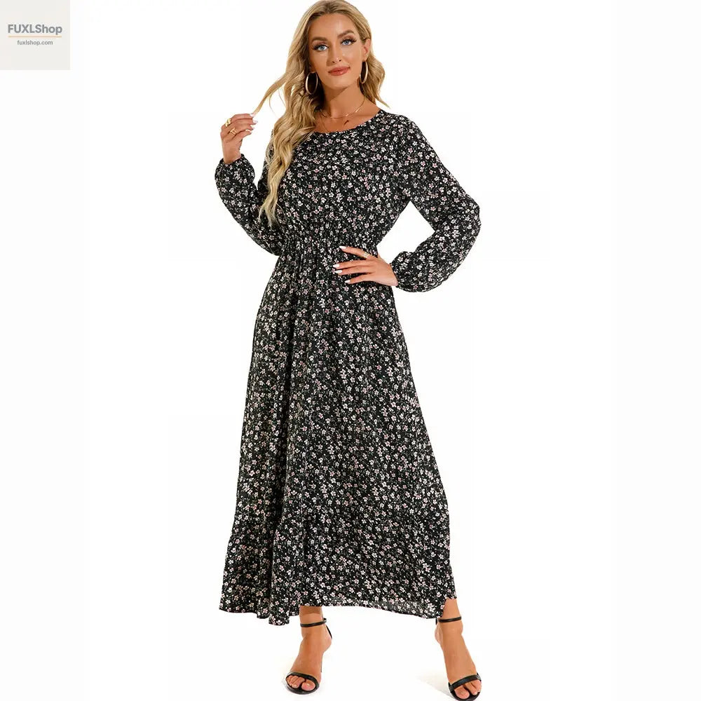 FUXL Bohemian Maxi Kleid – Langarm Chiffon Blumenkleid (Mid-Calf, Lockere Passform) - FUXL-Shopify
