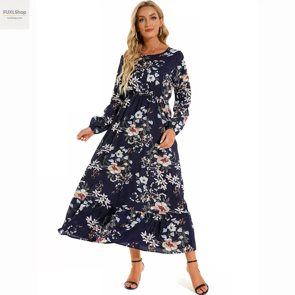 FUXL Bohemian Maxi Kleid – Langarm Chiffon Blumenkleid (Mid-Calf, Lockere Passform) - FUXL-Shopify