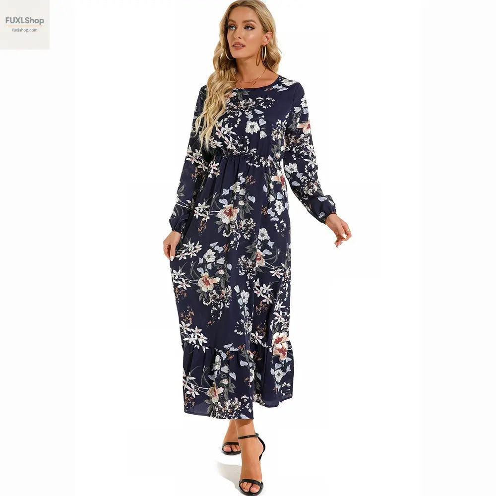 FUXL Bohemian Maxi Kleid – Langarm Chiffon Blumenkleid (Mid-Calf, Lockere Passform) - FUXL-Shopify