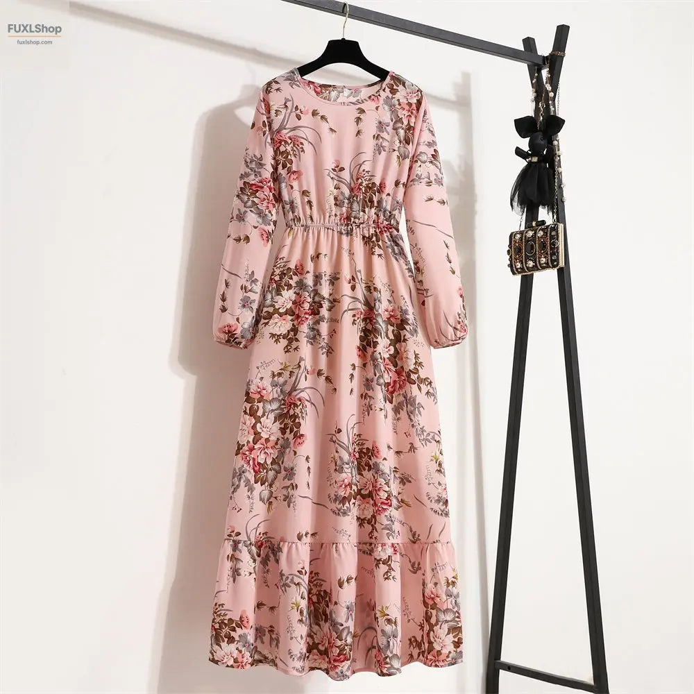 FUXL Bohemian Maxi Kleid – Langarm Chiffon Blumenkleid (Mid-Calf, Lockere Passform) - FUXL-Shopify