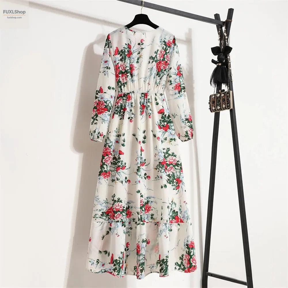 FUXL Bohemian Maxi Kleid – Langarm Chiffon Blumenkleid (Mid-Calf, Lockere Passform) - FUXL-Shopify