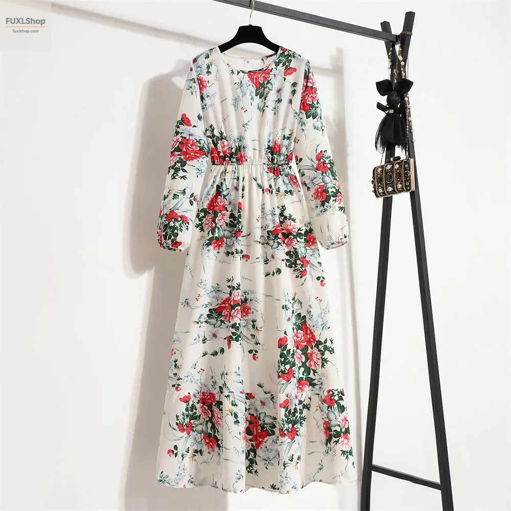 FUXL Bohemian Maxi Kleid – Langarm Chiffon Blumenkleid (Mid-Calf, Lockere Passform) - FUXL-Shopify