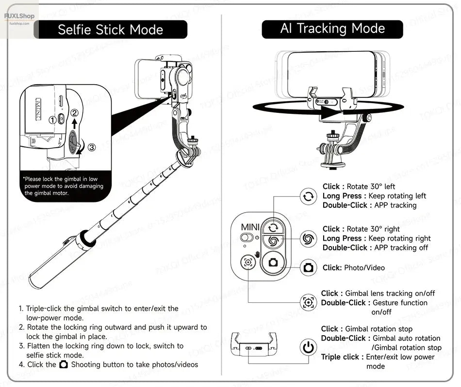FUXL Handheld Gimbal 360° AI Face Tracking – Stabilisierter Selfie Stick mit Fernbedienung & Stativ für Smartphones - FUXL-Shopify