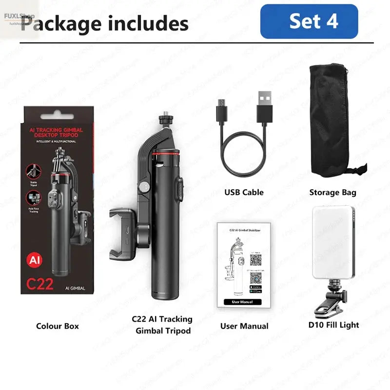 FUXL Handheld Gimbal 360° AI Face Tracking – Stabilisierter Selfie Stick mit Fernbedienung & Stativ für Smartphones - FUXL-Shopify