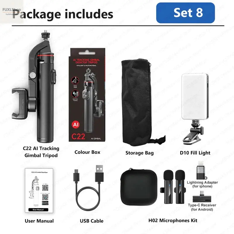 FUXL Handheld Gimbal 360° AI Face Tracking – Stabilisierter Selfie Stick mit Fernbedienung & Stativ für Smartphones - FUXL-Shopify