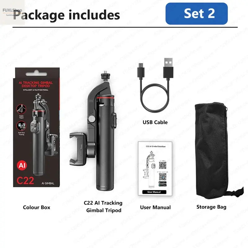 FUXL Handheld Gimbal 360° AI Face Tracking – Stabilisierter Selfie Stick mit Fernbedienung & Stativ für Smartphones - FUXL-Shopify