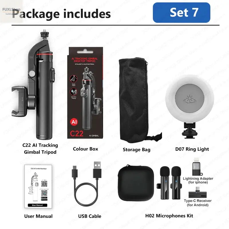 FUXL Handheld Gimbal 360° AI Face Tracking – Stabilisierter Selfie Stick mit Fernbedienung & Stativ für Smartphones - FUXL-Shopify