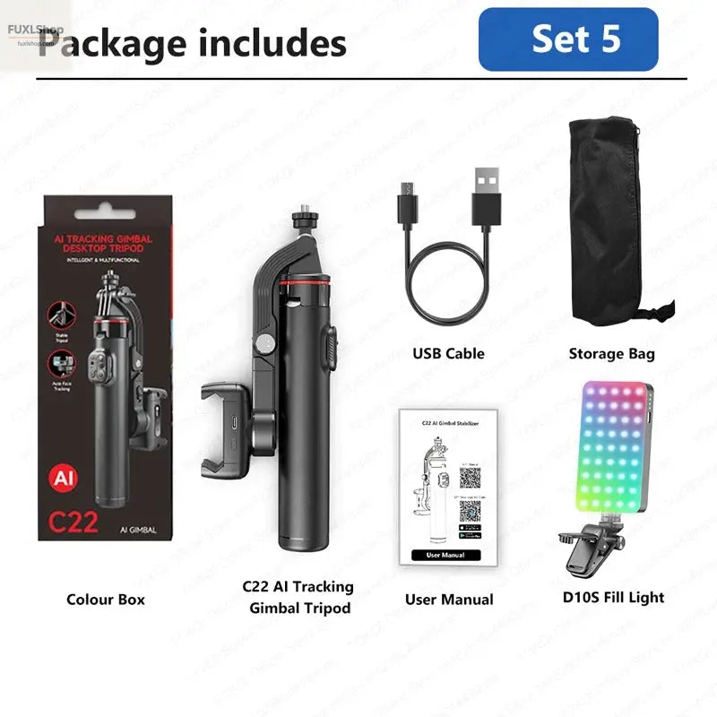 FUXL Handheld Gimbal 360° AI Face Tracking – Stabilisierter Selfie Stick mit Fernbedienung & Stativ für Smartphones - FUXL-Shopify