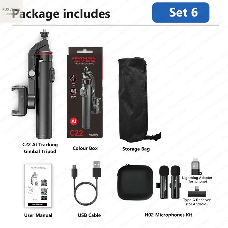 FUXL Handheld Gimbal 360° AI Face Tracking – Stabilisierter Selfie Stick mit Fernbedienung & Stativ für Smartphones - FUXL-Shopify