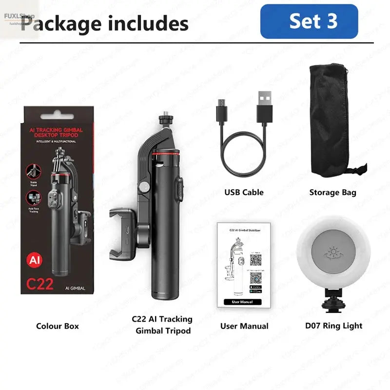 FUXL Handheld Gimbal 360° AI Face Tracking – Stabilisierter Selfie Stick mit Fernbedienung & Stativ für Smartphones - FUXL-Shopify