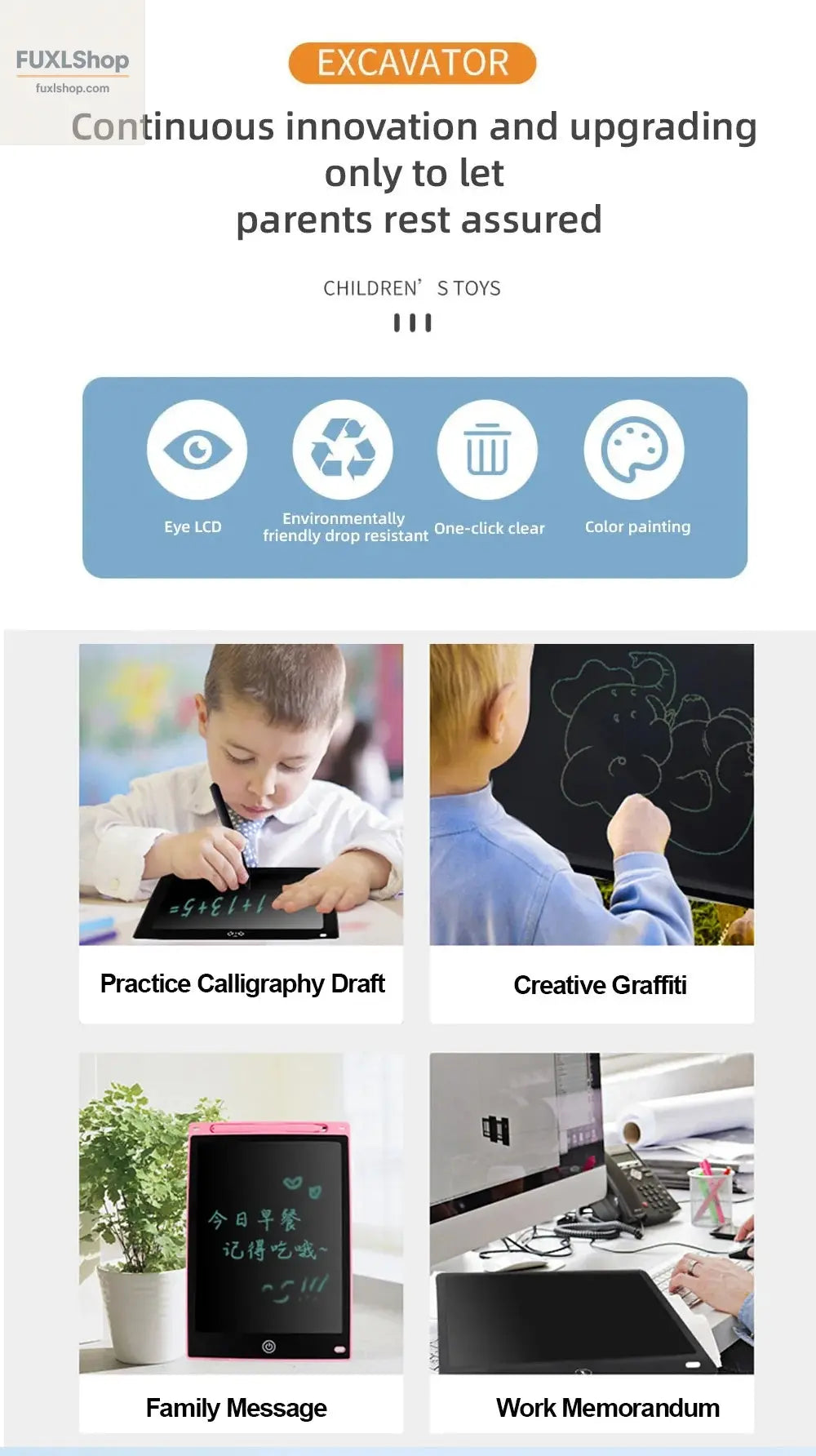 16-Zoll LCD Malbrett für Kinder | USB-aufladbare Schreibtafel | Zeichenbrett ab 3 Jahren | Lernspielzeug & Geschenk - FUXL-Shopify