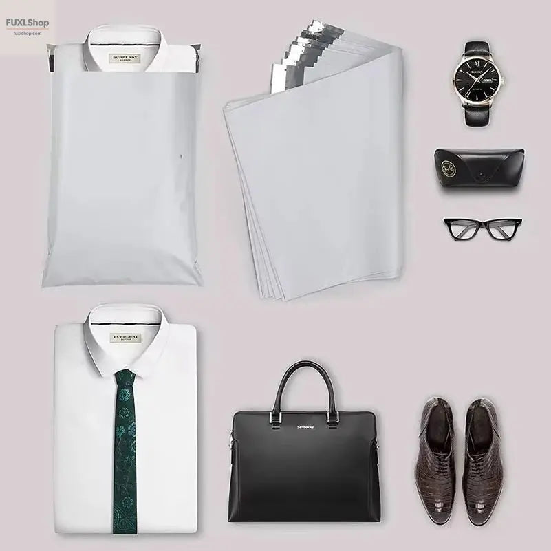 FUXL Versandumschlagtaschen, Kunststoff, Aufbewahrungstaschen, grau-weiß, selbstklebender Verschluss, 50 Stück - FUXL-Shopify