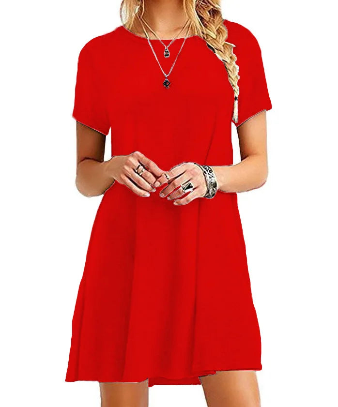 Frauen Casual Kurzarm T-Shirt Kleid Vintage Print Mini-Loose Dress - FUXL-Shopify