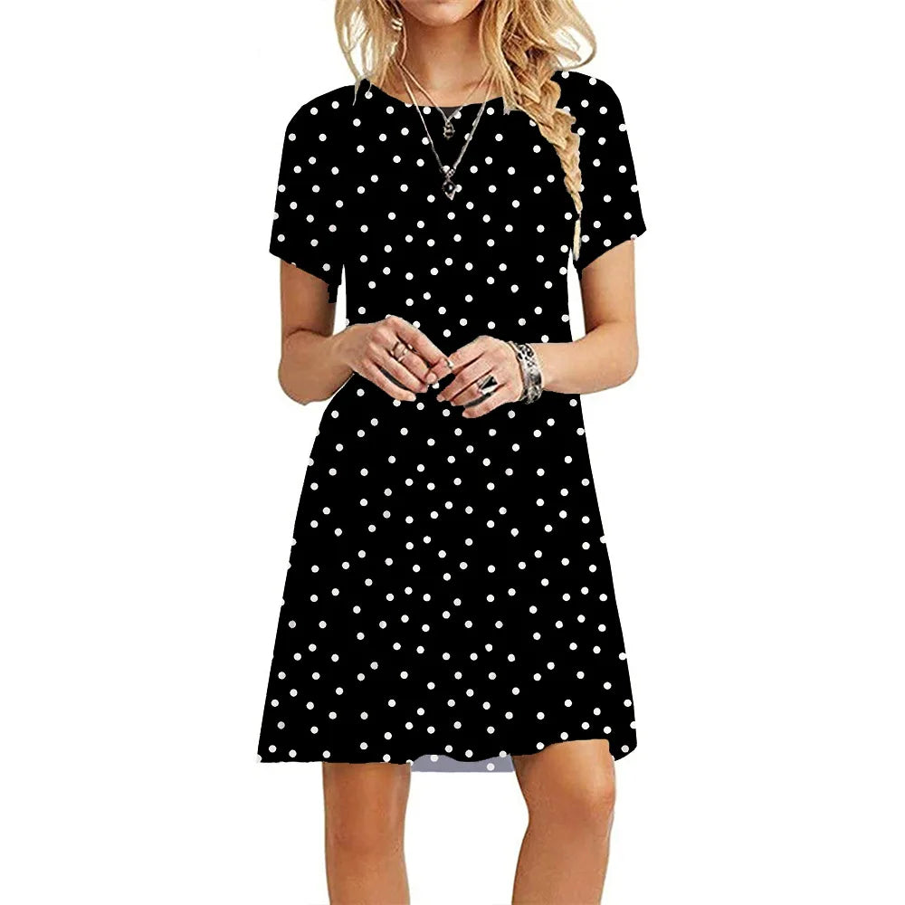 Frauen Casual Kurzarm T-Shirt Kleid Vintage Print Mini-Loose Dress - FUXL-Shopify