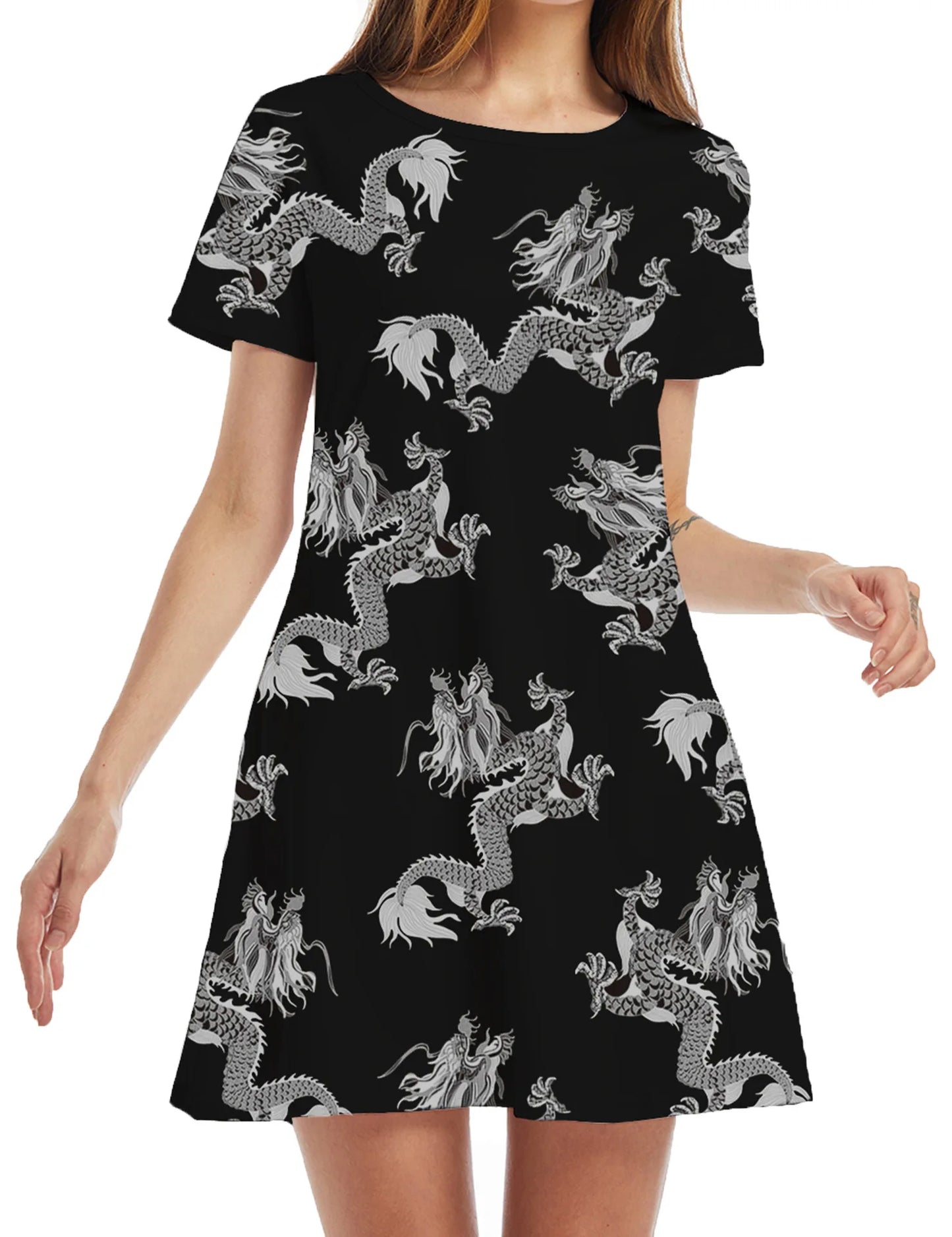 Frauen Casual Kurzarm T-Shirt Kleid Vintage Print Mini-Loose Dress - FUXL-Shopify