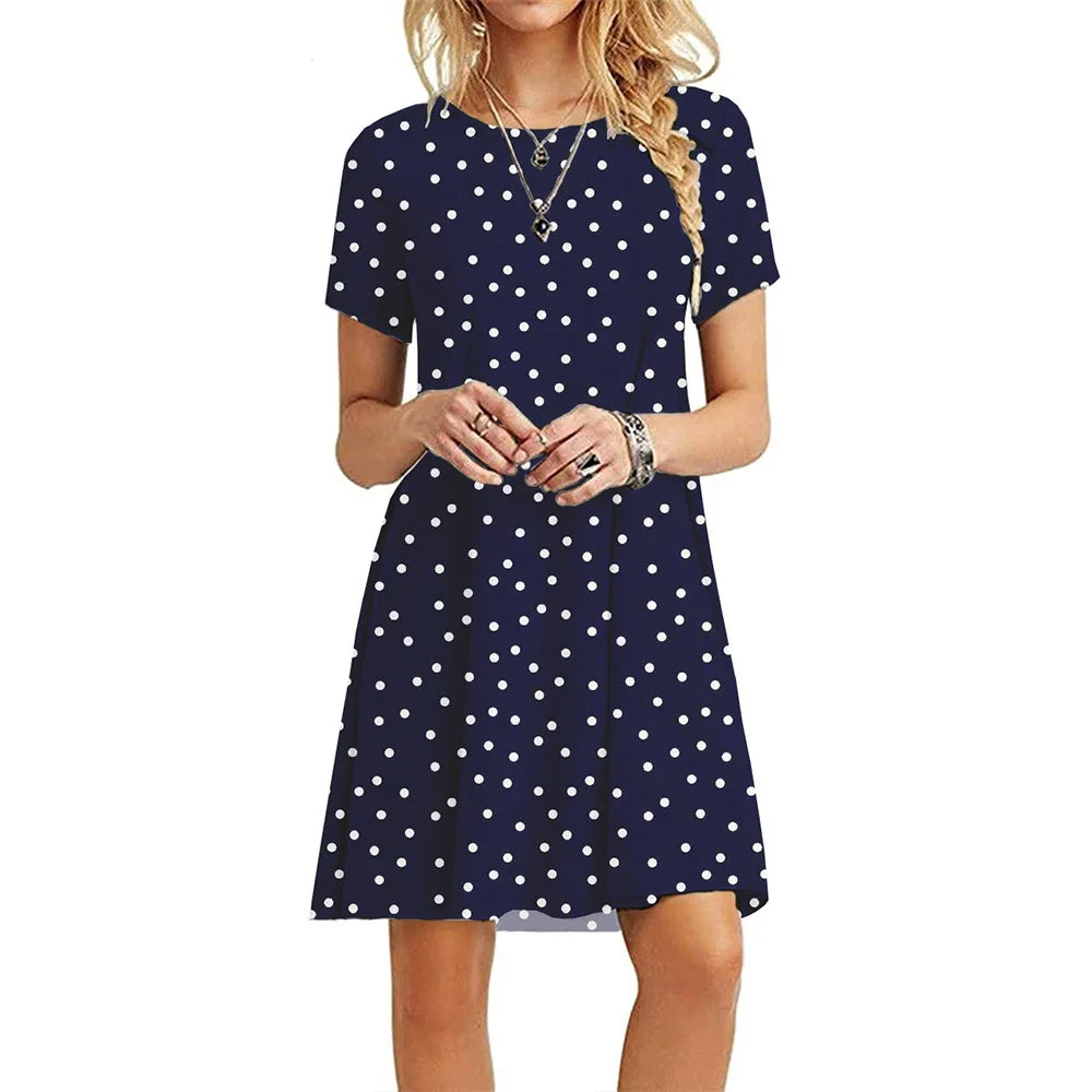 Frauen Casual Kurzarm T-Shirt Kleid Vintage Print Mini-Loose Dress - FUXL-Shopify
