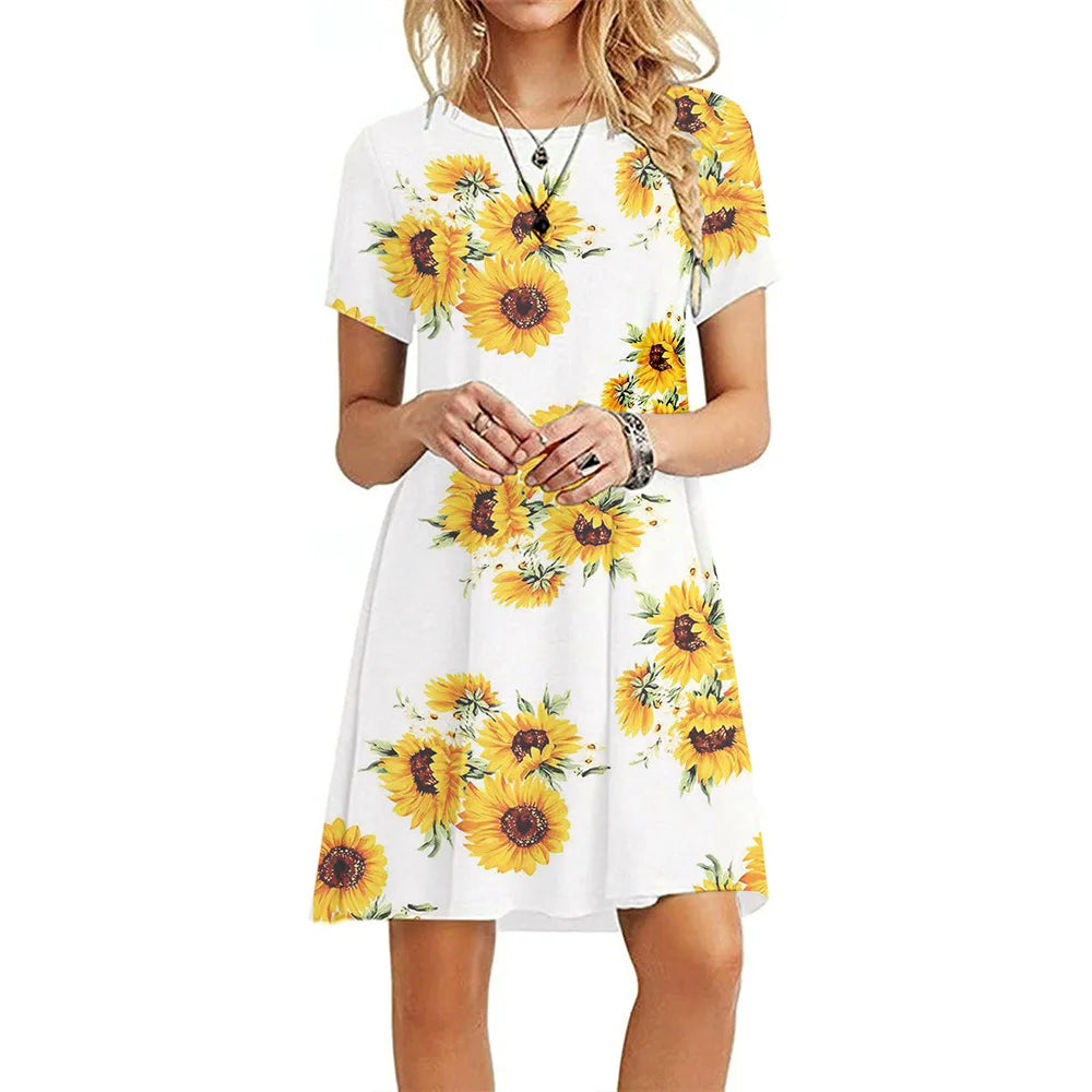 Frauen Casual Kurzarm T-Shirt Kleid Vintage Print Mini-Loose Dress - FUXL-Shopify