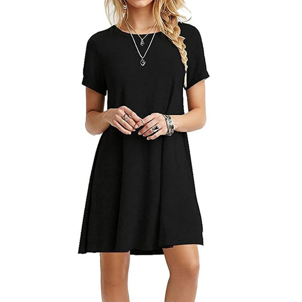Frauen Casual Kurzarm T-Shirt Kleid Vintage Print Mini-Loose Dress - FUXL-Shopify