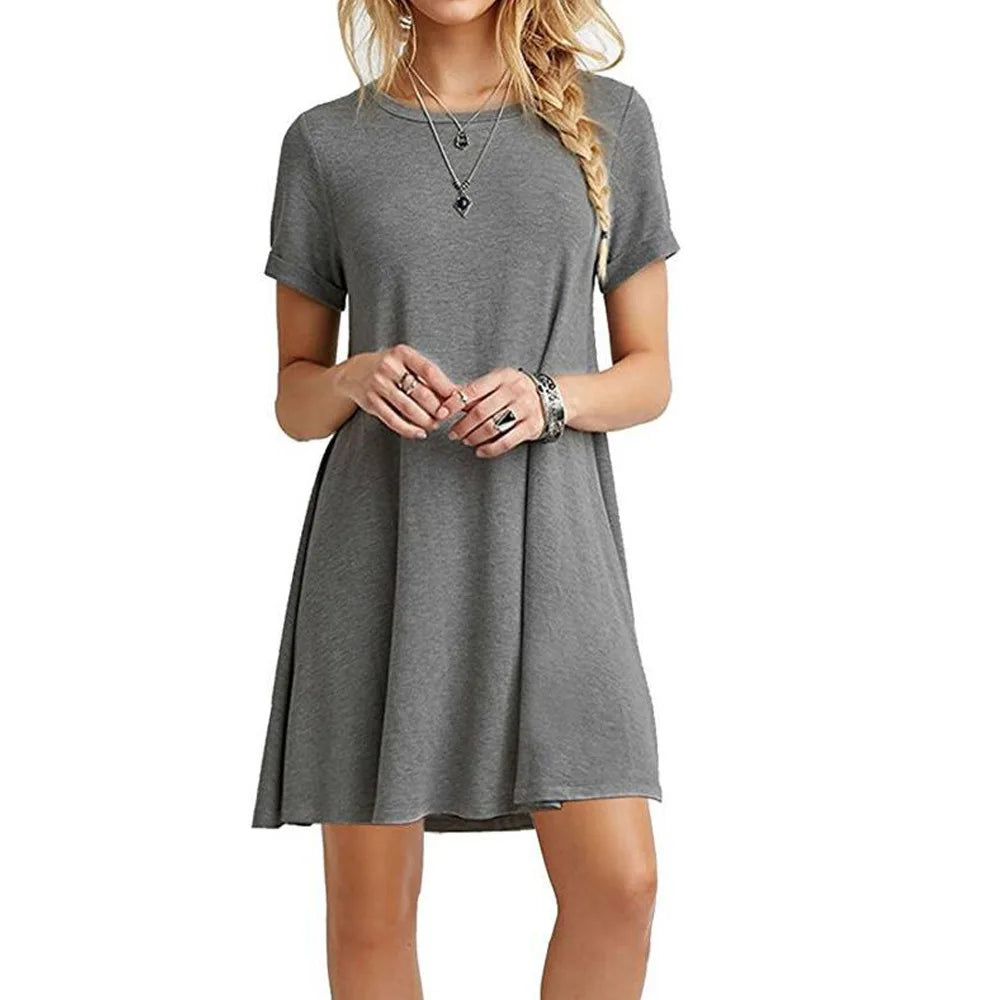 Frauen Casual Kurzarm T-Shirt Kleid Vintage Print Mini-Loose Dress - FUXL-Shopify