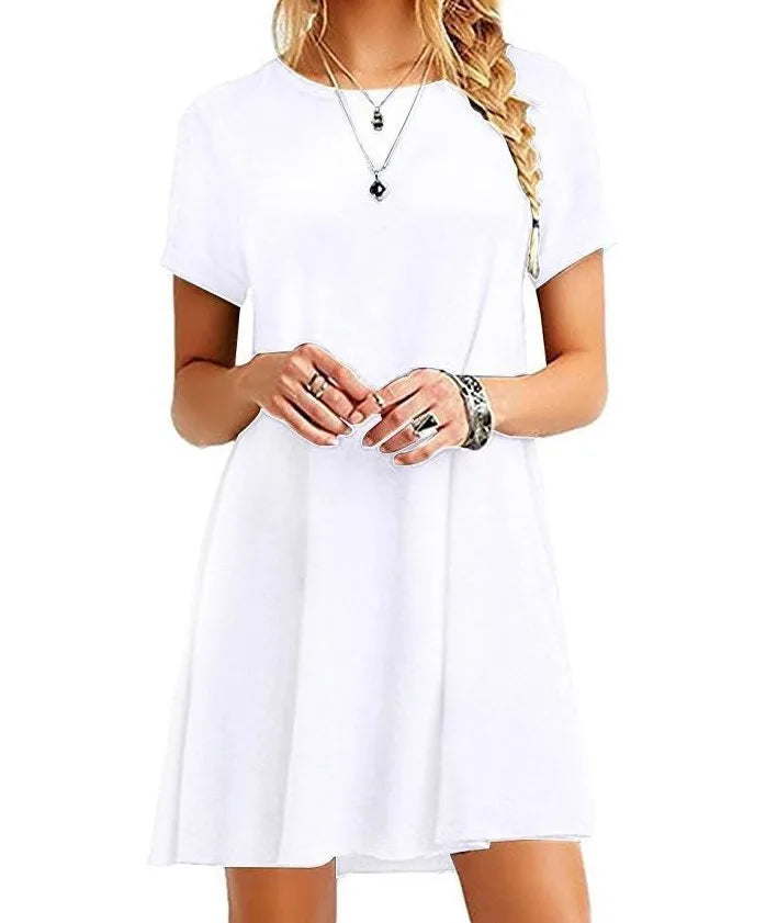Frauen Casual Kurzarm T-Shirt Kleid Vintage Print Mini-Loose Dress - FUXL-Shopify