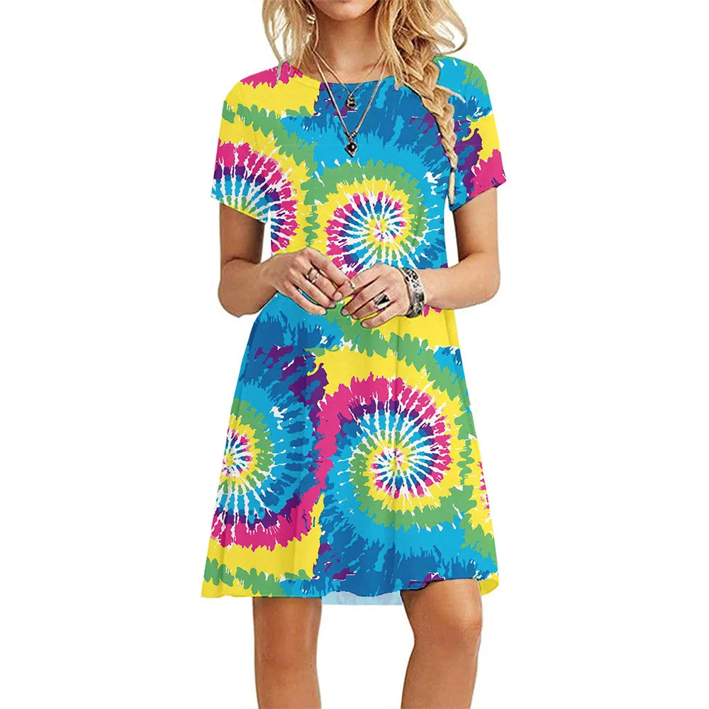 Frauen Casual Kurzarm T-Shirt Kleid Vintage Print Mini-Loose Dress - FUXL-Shopify