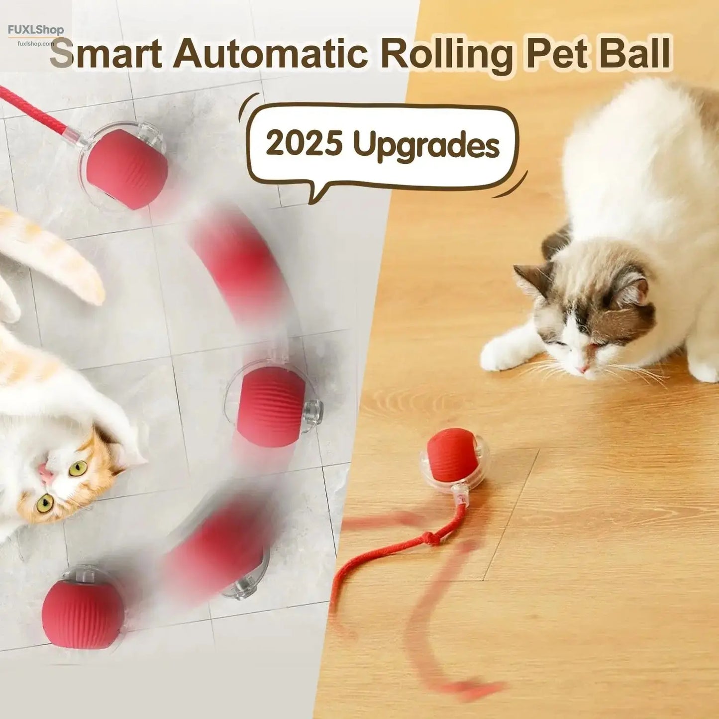 Interaktives Ballspielzeug für Katzen, automatisch rollender Ball mit Schwanz, wiederaufladbares, intelligente Maus für Katzen - FUXL-Shopify