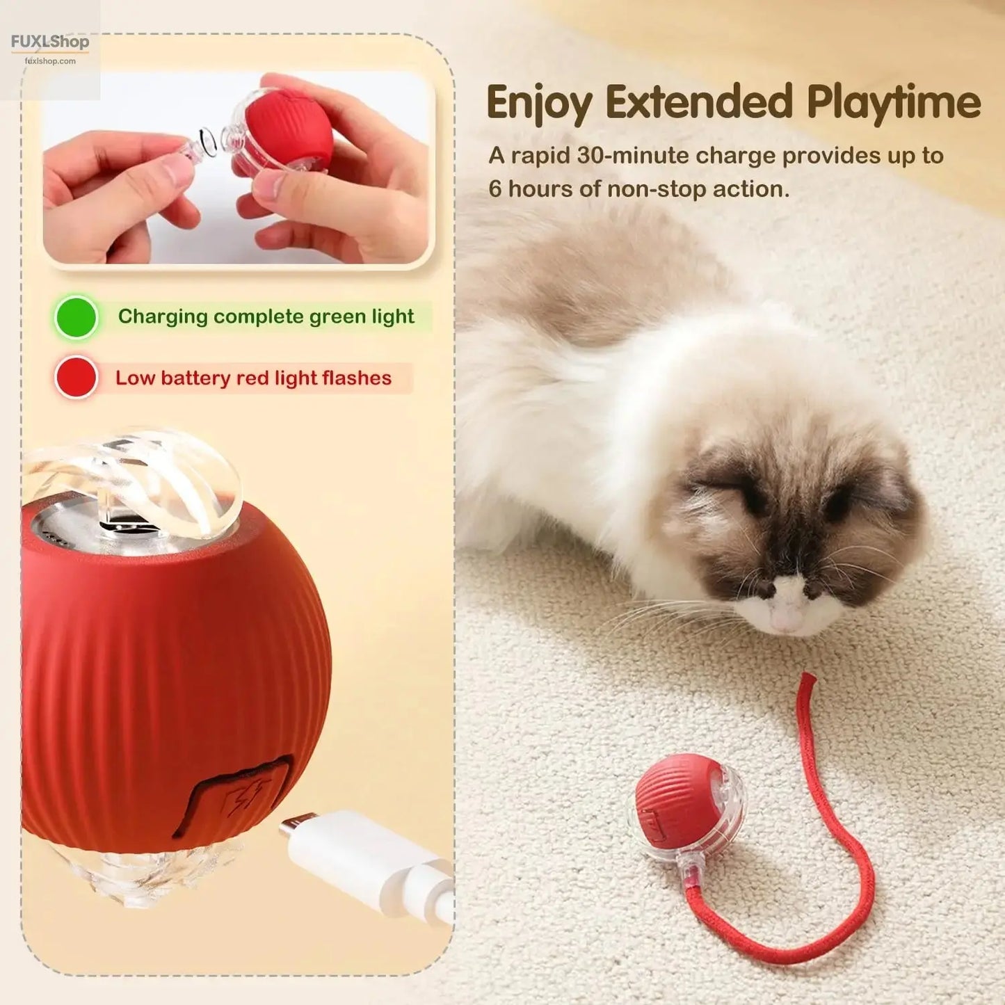 Interaktives Ballspielzeug für Katzen, automatisch rollender Ball mit Schwanz, wiederaufladbares, intelligente Maus für Katzen - FUXL-Shopify