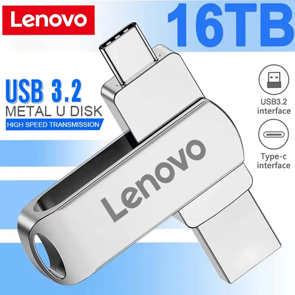 Lenovo 16TB USB 3.0 Flash Drive U Disk Type-C Interface High Speed Transfer 8TB 4TB Large Capacity Metal Pendrive Memoria Stick FUXL-Shopify
