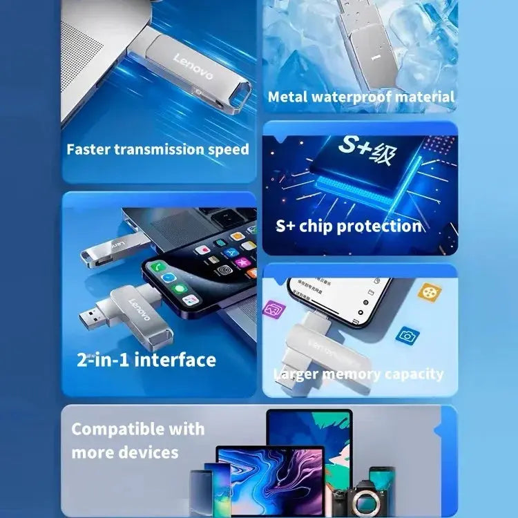 Lenovo 16TB USB 3.0 Flash Drive U Disk Type-C Interface High Speed Transfer 8TB 4TB Large Capacity Metal Pendrive Memoria Stick FUXL-Shopify