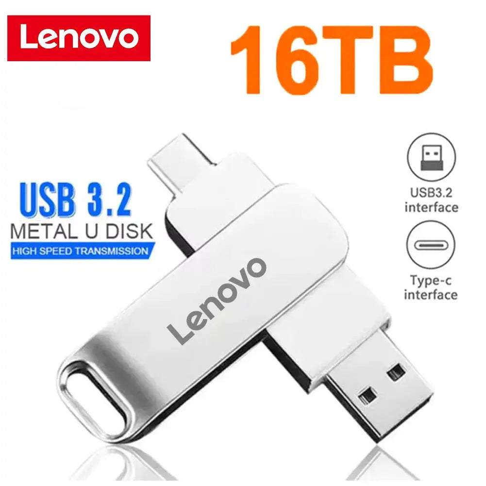 Lenovo 16TB USB 3.0 Flash Drive U Disk Type-C Interface High Speed Transfer 8TB 4TB Large Capacity Metal Pendrive Memoria Stick FUXL-Shopify