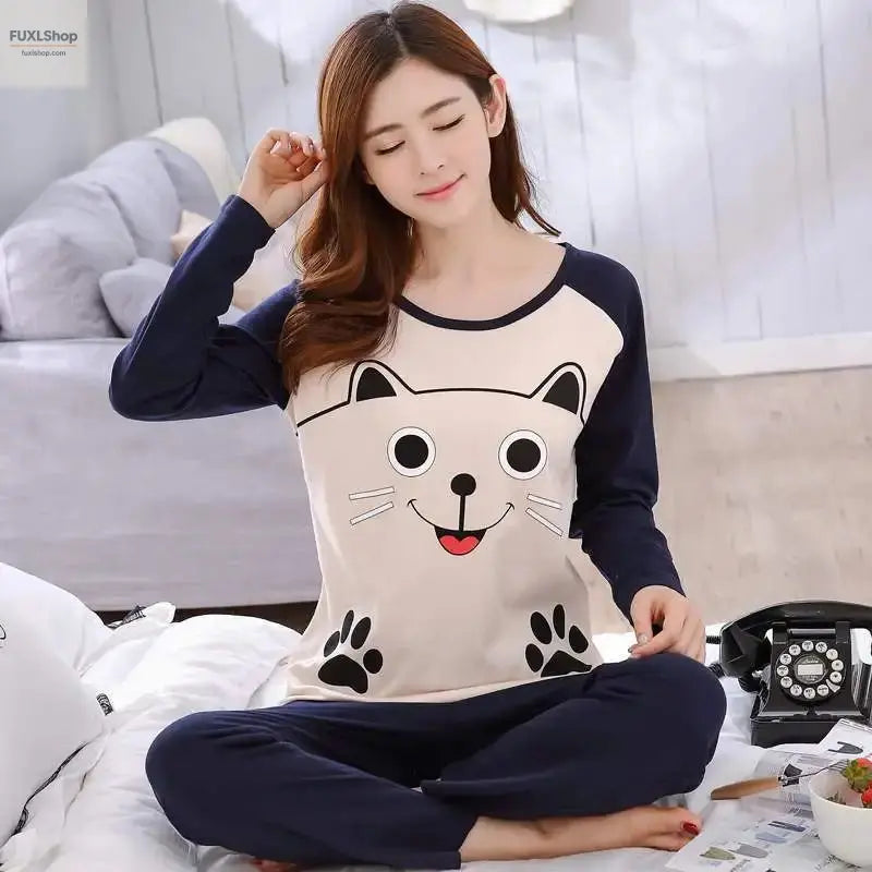 Liva Girl Damen Schlafanzug-Set – Niedliches Bären & Katzen Design – Baumwoll-Mix Sommer Pyjama, Kurzarm Schlafanzug, Lounge Wear - FUXL-Shopify