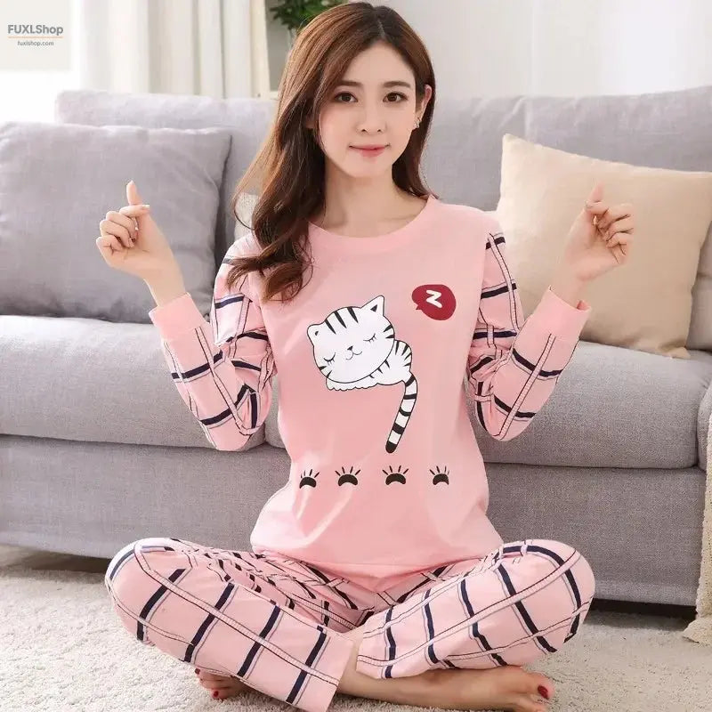 Liva Girl Damen Schlafanzug-Set – Niedliches Bären & Katzen Design – Baumwoll-Mix Sommer Pyjama, Kurzarm Schlafanzug, Lounge Wear - FUXL-Shopify