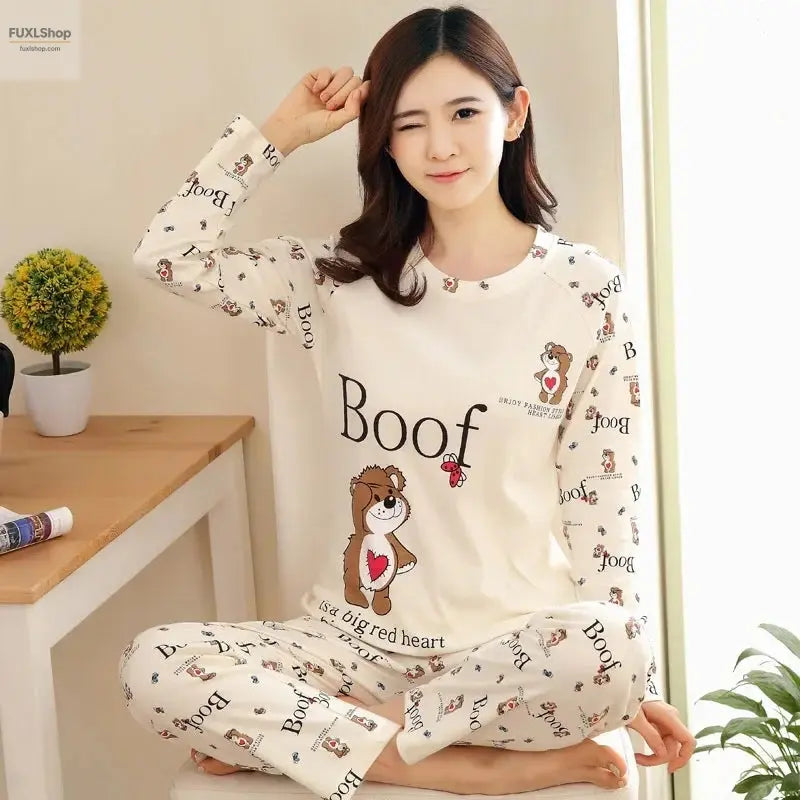 Liva Girl Damen Schlafanzug-Set – Niedliches Bären & Katzen Design – Baumwoll-Mix Sommer Pyjama, Kurzarm Schlafanzug, Lounge Wear - FUXL-Shopify