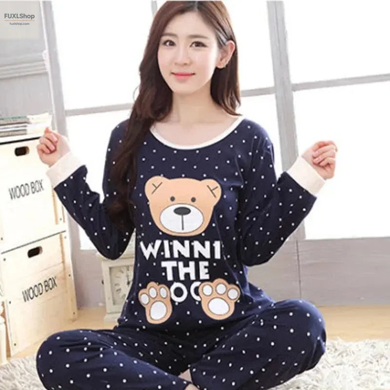 Liva Girl Damen Schlafanzug-Set – Niedliches Bären & Katzen Design – Baumwoll-Mix Sommer Pyjama, Kurzarm Schlafanzug, Lounge Wear - FUXL-Shopify