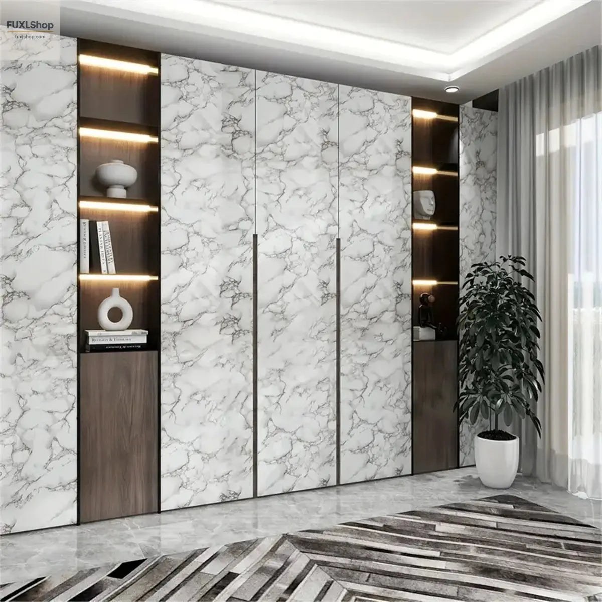 Luck Amy PVC Pearl Film Selbstklebende Tapete – Hochglanz, wasserfest & schimmelresistent für Küche, Schrank & Möbel (Schwarz/Weiß) - FUXL-Shopify