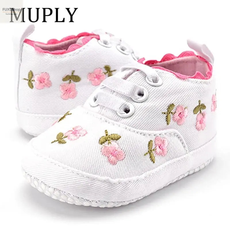 MUPLY Baby Mädchen Schuhe – Weiße Spitzenschühchen mit Blumenstickerei (0-18 Monate) - FUXL-Shopify