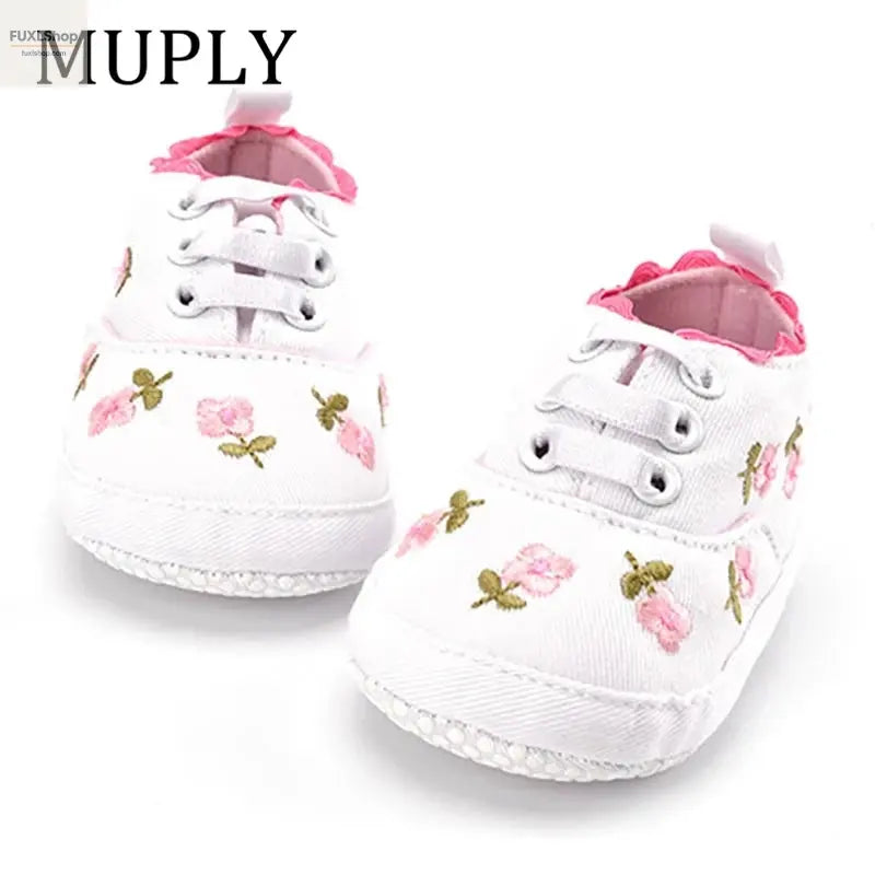 MUPLY Baby Mädchen Schuhe – Weiße Spitzenschühchen mit Blumenstickerei (0-18 Monate) - FUXL-Shopify