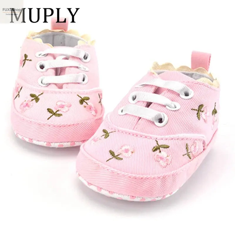 MUPLY Baby Mädchen Schuhe – Weiße Spitzenschühchen mit Blumenstickerei (0-18 Monate) - FUXL-Shopify