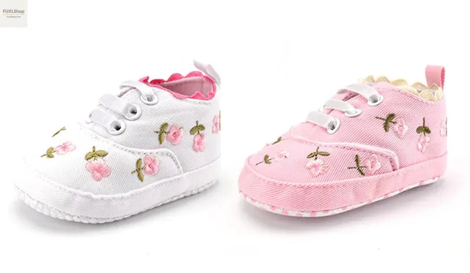MUPLY Baby Mädchen Schuhe – Weiße Spitzenschühchen mit Blumenstickerei (0-18 Monate) - FUXL-Shopify