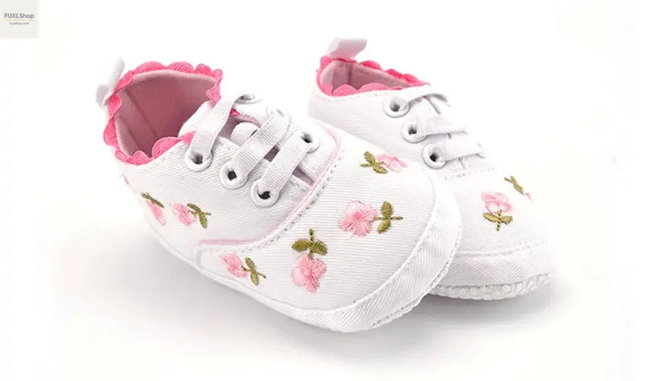 MUPLY Baby Mädchen Schuhe – Weiße Spitzenschühchen mit Blumenstickerei (0-18 Monate) - FUXL-Shopify